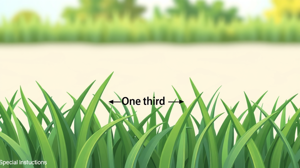 infographic showing one-third of a grass blade, visual lawn mowing tip for cutting height 1 3 rule