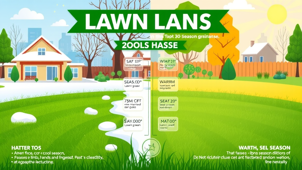 infographic comparing cool season and warm season grass types with climate suitability and characteristics