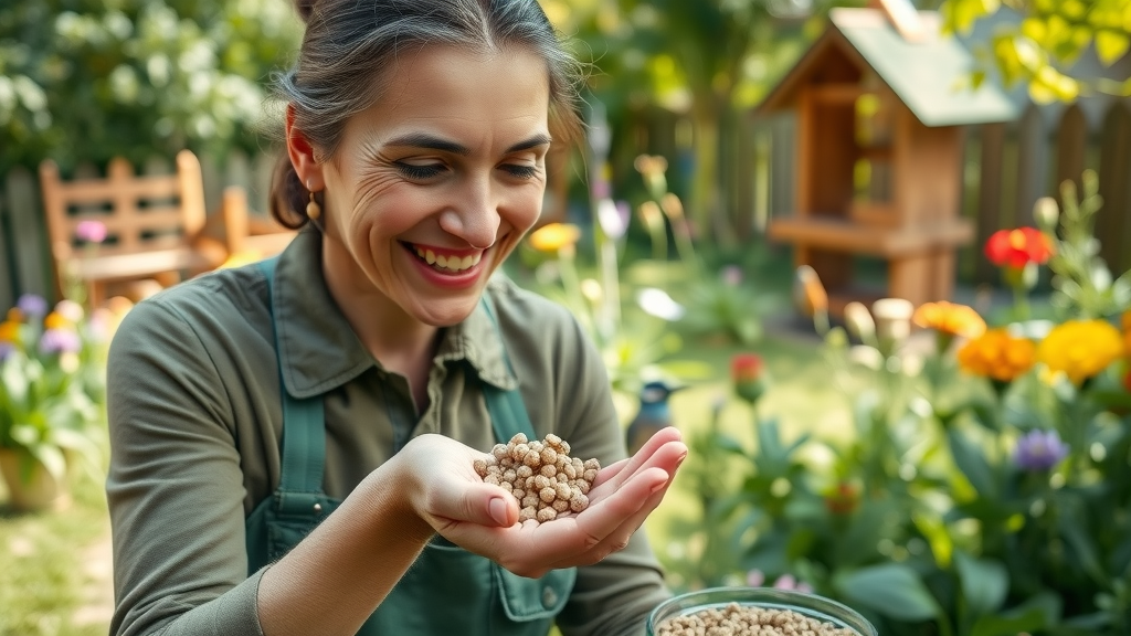 eco-friendly gardener applying slow-release fertilizer, sustainability, environmental lawn care