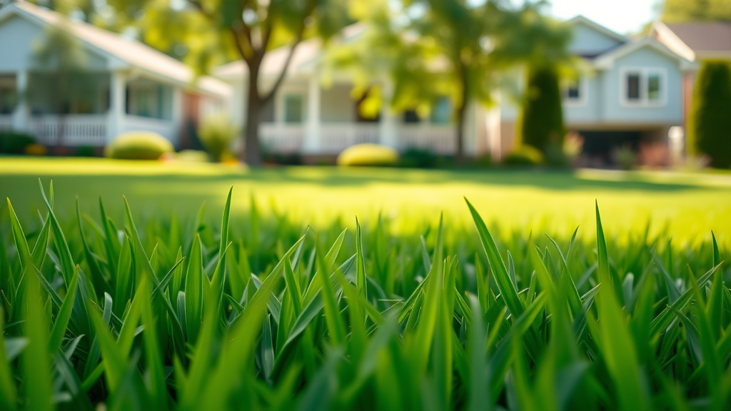 lush green grass types in residential lawn with healthy appearance, optimal for home lawns