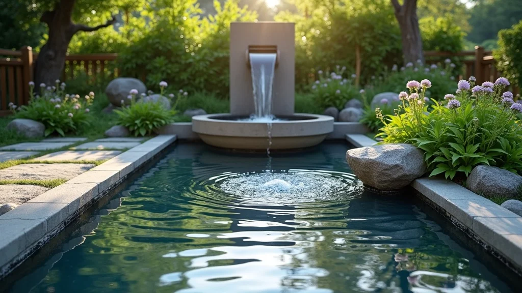 modern backyard water feature stone fountain hardscape design