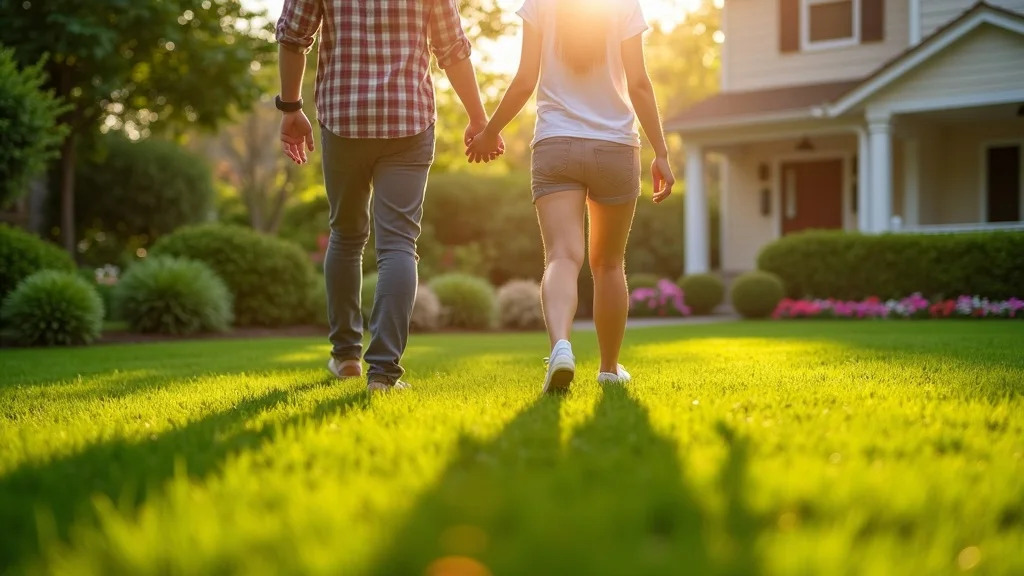 Central Coast lawn care with perfectly maintained turf and happy homeowners enjoying their landscape maintenance