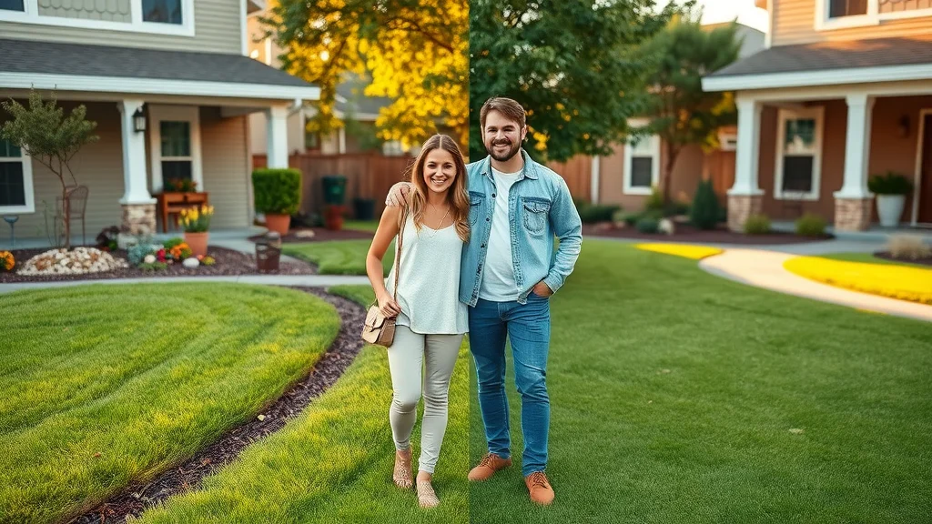 Modern front yard transformed by a yard cleanup service—before and after yard clean with lush grass and neat mulch.